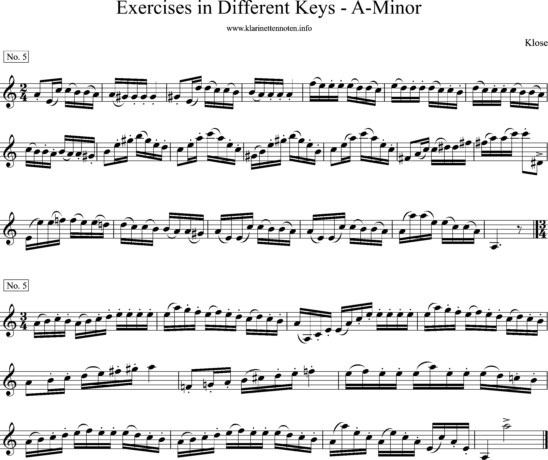 klose, a-minor, exercises